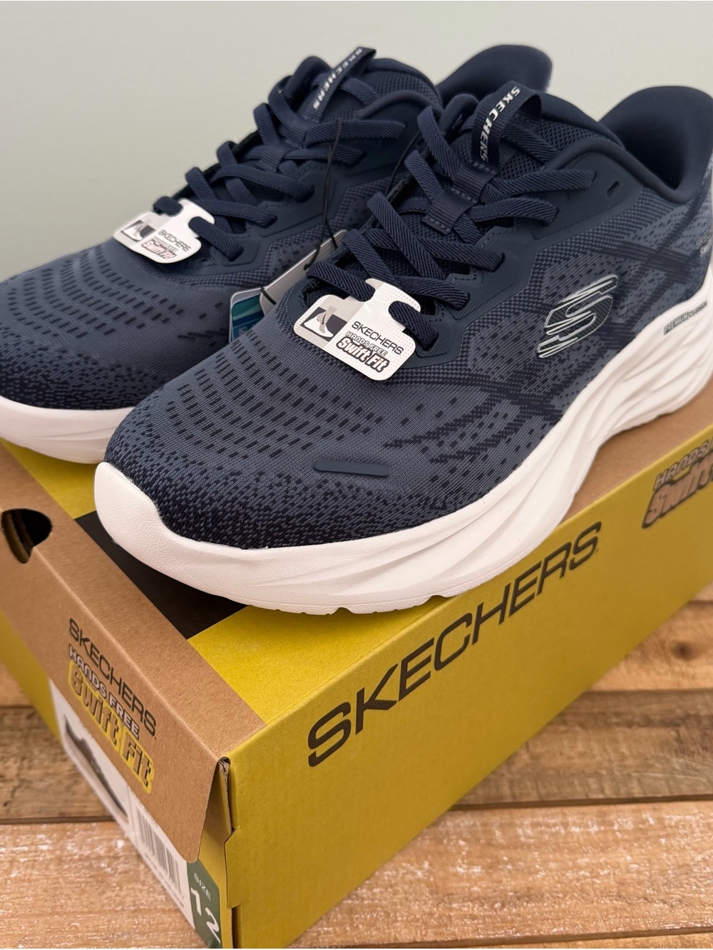 Skechers Navy and White Knit Performance Sneakers - Picture 3 of 11